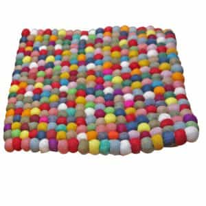 Square Colorful Felt Ball Mat – 2cm Wool Balls | Handmade Rug from Nepal for Playful & Modern Spaces