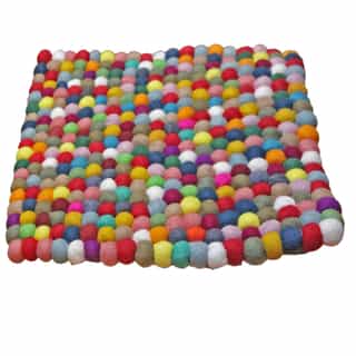 Square Colorful Felt Ball Mat – 2cm Wool Balls | Handmade Rug from Nepal for Playful & Modern Spaces