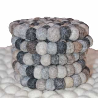 Natural Wool Felt Ball Coasters – 1cm Handcrafted Rounds | Eco-Friendly Handmade in Nepal