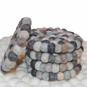 Natural Wool Felt Ball Coasters – 1cm Handcrafted Rounds | Eco-Friendly Handmade in Nepal