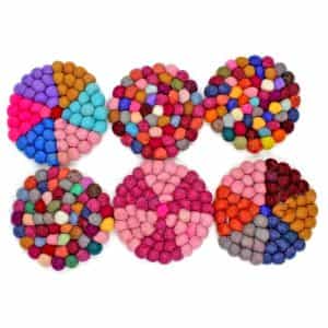 Colorful Felt Ball Coasters – 1cm Wool Balls | Handmade in Nepal | Eco-Friendly Table Decor