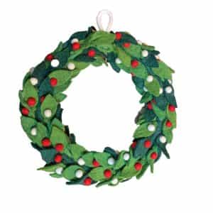 Handmade Green Leaf Style Felt Wreath | Eco-Friendly Home Decor from Nepal