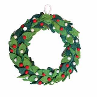 Handmade Green Leaf Style Felt Wreath | Eco-Friendly Home Decor from Nepal