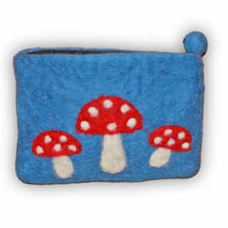 Handmade Blue Felt Mushroom Purse – Eco-Friendly Wool Bag  | Wholesale Women’s Purses from Nepal