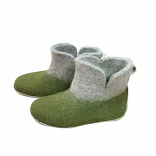 Felt boots_green_side Handmade Multicolor Felt Boots for Adults – Warm, Sustainable & Ethically Made in Nepal