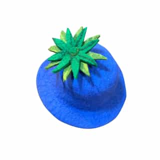 Flower on top Blue Felt Hat_Top Felt Hat with Green Flowers on Top