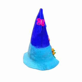 Handmade Felt Fancy Blue Hat_Back Fancy Dark & Sky Blue Flowers Felt Flower Hat