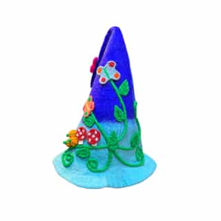 Handmade Felt Fancy Blue Hat_Front Fancy Dark & Sky Blue Flowers Felt Flower Hat