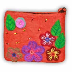 Handmade Orange Felt Flower Purse – Floral Wool Pouch for Women | Made in Nepal