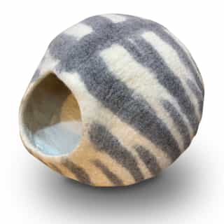 felt cat cave_01 Handmade Natural Wool Striped Felt Cat Cave – Cozy & Eco-Friendly Pet Bed from Nepal