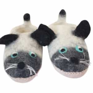 Handmade Cat Design Wool Felt Slippers | Eco-Friendly & Ethical | Made in Nepal